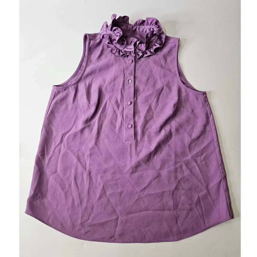 J. Crew Lavender Sleeveless Top Blouse with Ruffle Collar Women's Small